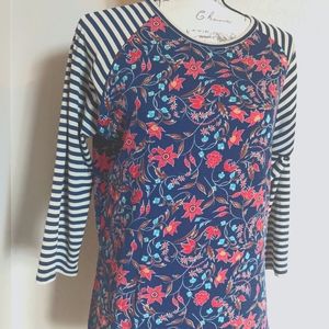 Lularoe 3/4 Sleeve Top Floral w/ Sleeve Stripes